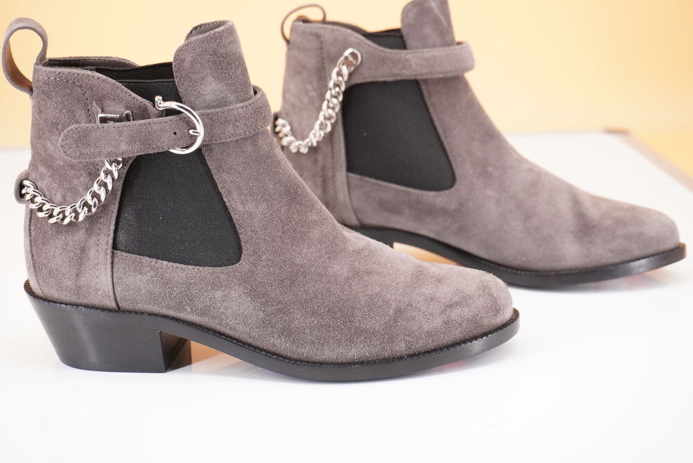 Salvatore Ferragamo Ardisievit Chain Ankle Boots Sz 6 C Chelsea $930 Grey Suede